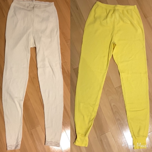 ✏️🆓 w $30+ purch 1 Yellow & 1 White Ribbed thermal underwear - size M - Picture 1 of 16